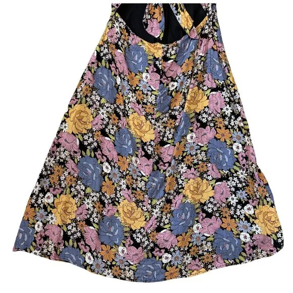 WAYF Floral Maxi Dress Front Tie Cutout Short Sleeves Multicolor Size M - Picture 3 of 6